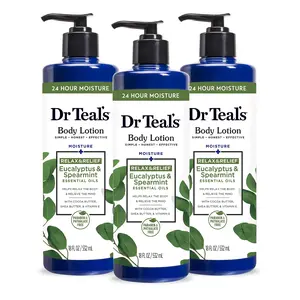 (A)Dr Teal’s Moisture+ Lotion with Essential Oils – Refreshing Eucalyptus & Spearmint, 18 fl oz (Set of 3)