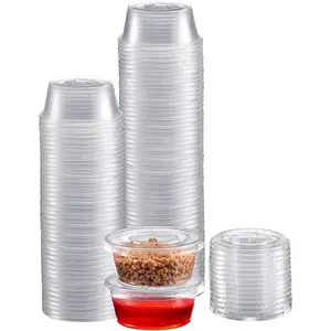 Portion Cups with Lids (2 Ounces, 100 Pack) | Disposable Plastic Cups for Meal Prep, Portion Control, Salad Dressing, Jello Shots, &  | Small Plastic Condiment Container