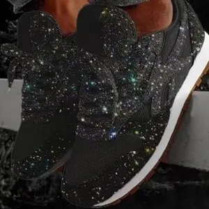 Autumn's new casual sports shoes: round-toe laced sequined Korean style fashionable candy-colored daily thick-soled sneakers