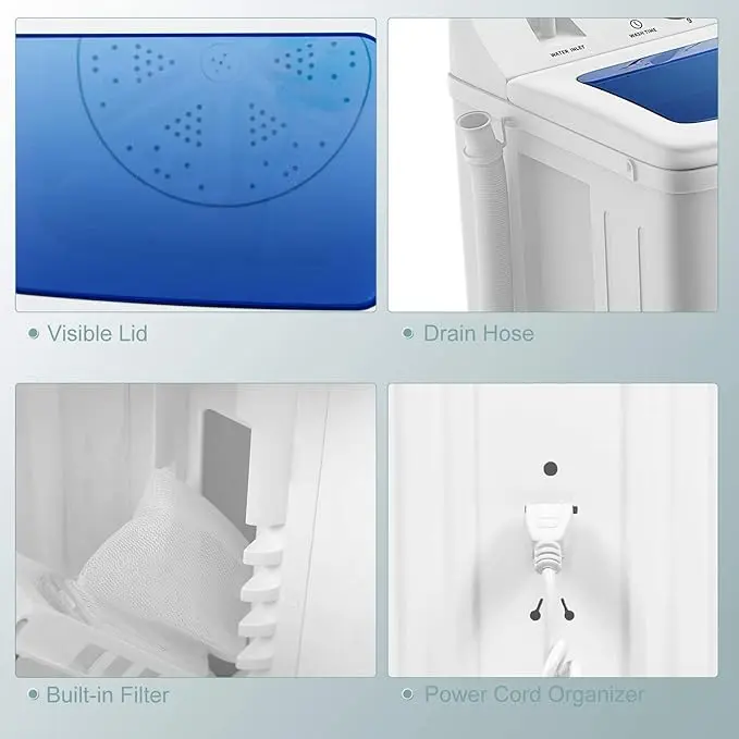 Costway Washing Machine-Portable Mini Compact Twin Tub Washer, Control Knobs, Timer Control, Built-in Pump Drain, Durable Design, Compact Laundry Washer for RV, Apartments and Dorms 6