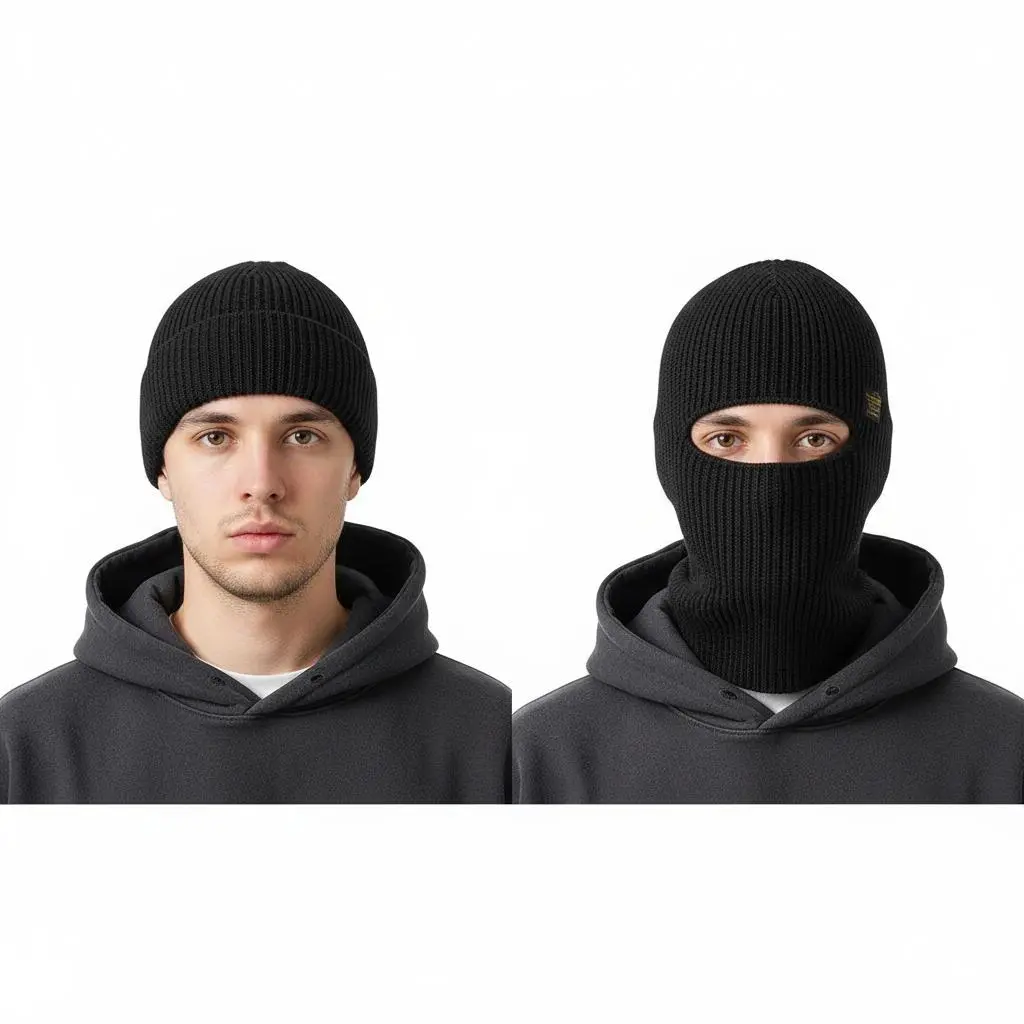 Trendy Beanie & Balaclava Mask 2 in 1 Knitted Beanie for Men Women Full Face Ski Mask Face Cover Outdoor Sports Essential Functional Versatile Hiker Warm