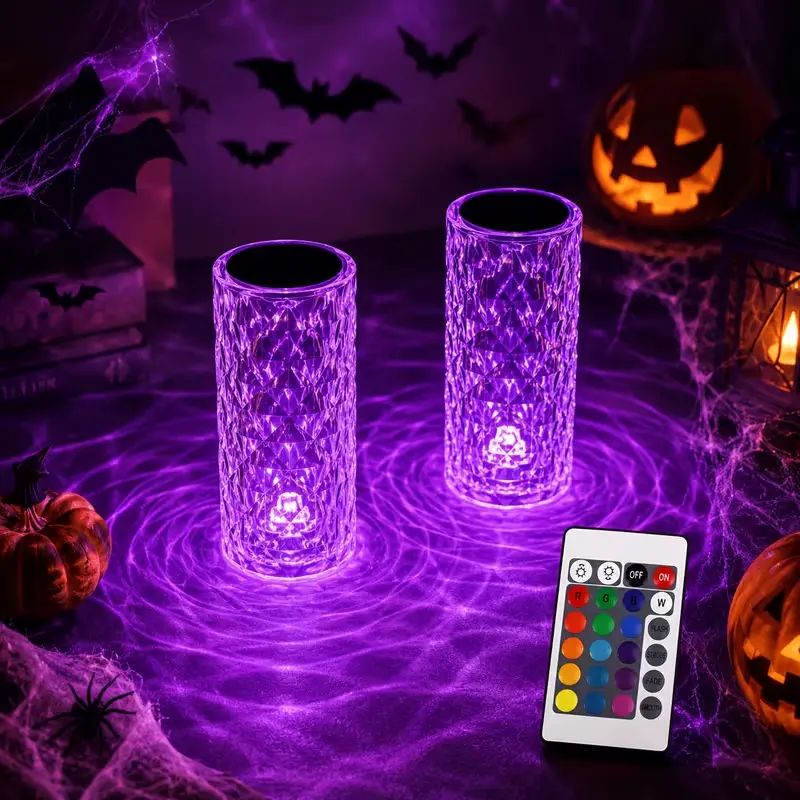 UMEUC 2-pack 16-color RGB crystal table lamps, supporting remote and touch control, color-changing LED night lights and dimmable bedside lamps, suitable for bedrooms, nightstands, ambient lighting, party decor, Halloween decorations, Christmas decorations