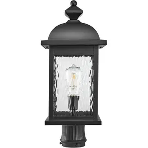 Outdoor  Lights 21 Inch Height Large Size Lamp  Outdoor Lighting Black Porch Lights Outdoor Pillar Lantern with Water Ripple Glass for Garden Backyard Walkway and Pathway