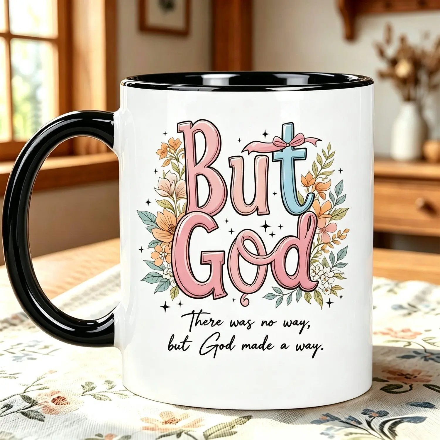 But God Floral Cross Christian with Verse Suitable for Hot Cold Drinks Ceramic Mug Floral Cross Scripture for Church Events Birthdays Faith Gifts Great for Office Religious Gatherings Ceramic Drinking Vessel Beverage Cup