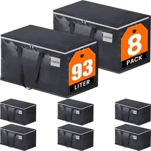 Fabspace Moving Boxes Heavy Duty Moving Bags with Strong Zippers and Handles Collapsible Moving Supplies, Storage Totes for Packing & Moving Storing 93L,8-Pack