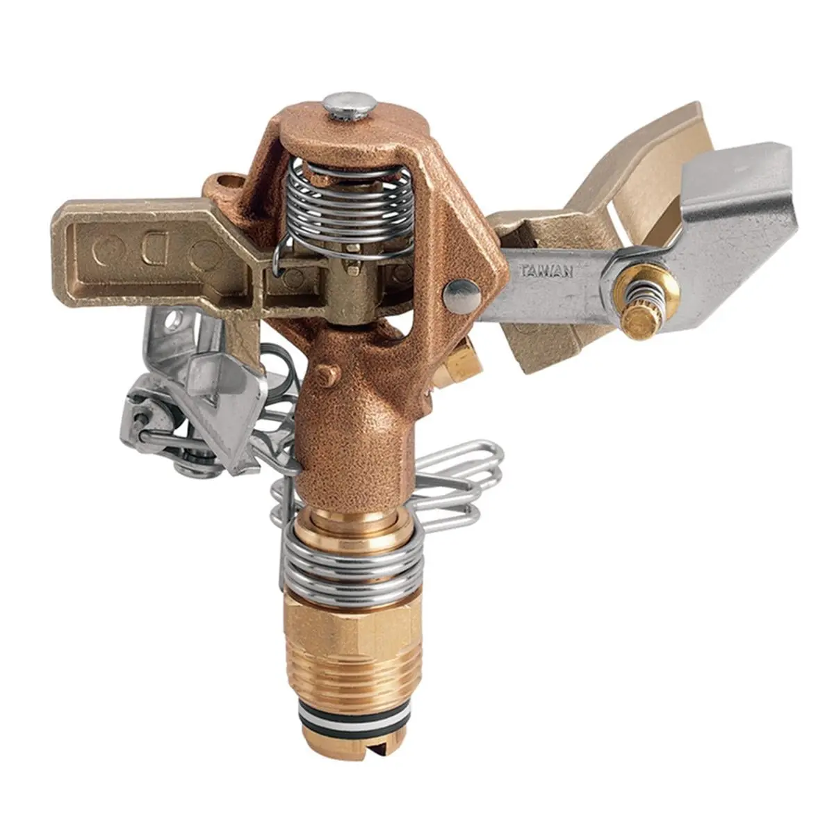 Orbit Brass Full-Circle Impact Garden Sprinkler Head - Spray Watering Equipment, 630 sq. ft. Coverage, 1/2 in Male Thread, Cold Water Only, Outdoor Use, Irrigation System Component, Impact Type Nozzle, Spigot Attachment, Works With Most 1/2 Impact Heads