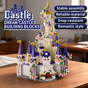 Large Princess Flower Castle Building Block Toy Set, Fairy Tale Style, Creative Street Scene Model, Home Desktop Decoration Gift