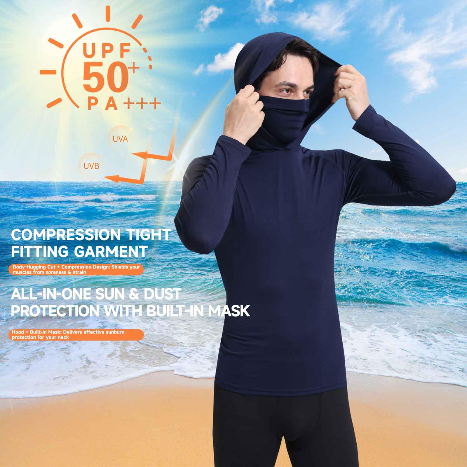 6-Pack Men's Sun Protection Hoodie with Face Mask, Lightweight Breathable Work Shirt for Lawn Mowing Gardening, UV Shield Dust-Proof Athletic Hooded Tee,clothes for back to school,first day of school outfits