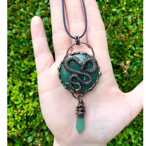 Aventurine Snake Pendant with Copper Necklace Free Gift Wrap Medusa Necklace Witchy Electroformed Statement Piece