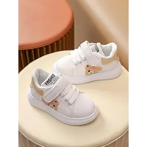 Cute Bear Sneakers with Buckle Closure, Soft Sole Comfortable Casual Shoes Daily Wear, Stylish Kids Footwear