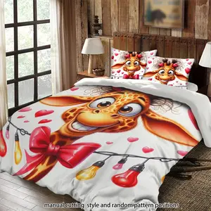Giraffe cartoon heart-shaped decorative string lights 3-piece set, bedding set, suitable as a gift.