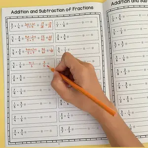 Elementary Math Workbook Set, Focuses on Basic Fraction Calculations, Includes Guided Addition Subtraction Multiplication Division Practice, Math Worksheets