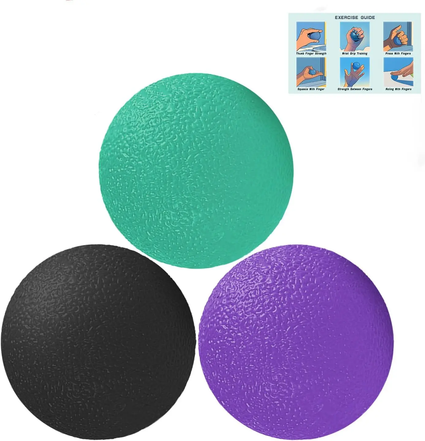 3-Pack Stress Balls for Adults - Fidget Toys, Anxiety Relief Sensory Products, Variable Resistance Hand Therapy Devices for Finger, Forearm, Wrist Strength Training