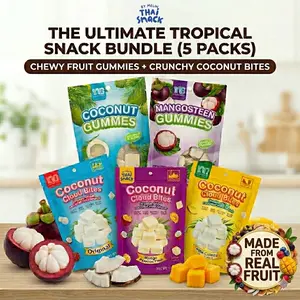 Tropical Exotic Snack Bundle (5 Packs) - Chewy Fruit Gummies & Crunchy Freeze-Dried Coconut Bites | Vegan, Dairy-Free, Natural Flavors Candy