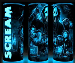 Glow in the Dark Scream 90s Ghostface Horror Movie Cup Mug Tumbler Cup 20oz Stainless Steel, Insulated, Durable, Reusable,  Perfect for Scary Movie Fans.