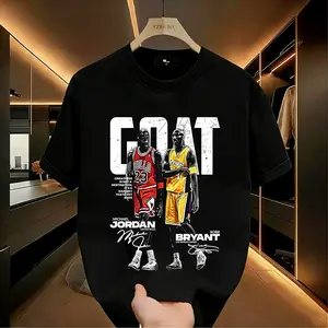 Men’s Casual Graphic T-Shirt, Legendary Basketball MJ & KB Bryant Print, Retro Anime Style Crew Neck Tee, Streetwear Inspired USA & Mexico Flag Cotton Shirt