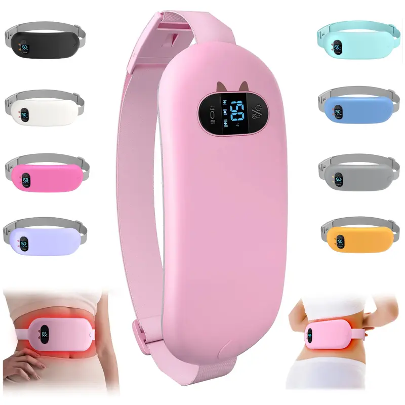 FSA Eligible Heated Vibration Heating Pad - PU Leather Selfcare Relaxation Aid, Portable Cordless USB Rechargeable Massagers for Back Belly, 6 Heating Levels & 6 Massage Modes for Menstrual Cramp Relief