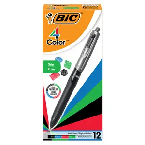 BIC 4-Color Grip Retractable Ball Pens, Medium Point (1.0mm), 12-Count Pack, Retractable Ball Pen With Long-Lasting Ink