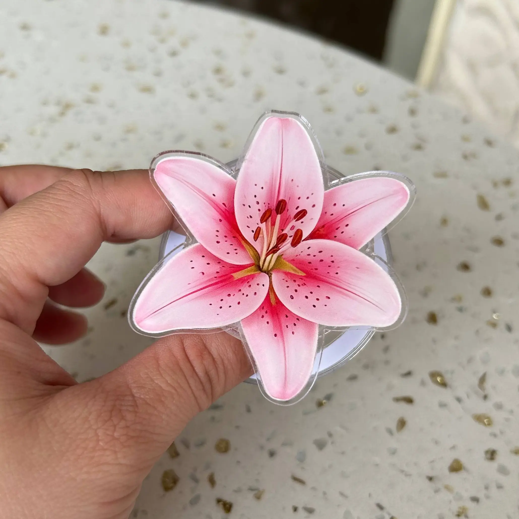 Pink Lily Flower MagSafe Phone Grip - Floral Acrylic Phone Holder - Cute Coquette Phone Accessory