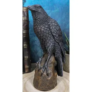 Ebros Gothic Raven Statue Crow Scavenger Bird Perching On Rock Figurine 6"H