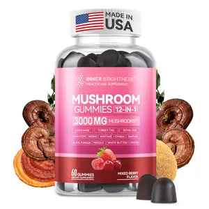 Mushroom Gummies for Adults, Inner Brightness 12-in-1 – 3000mg Mushroom Complex Supplement with Lion’s Mane, Reishi, Cordyceps for Brain, Memory & Immune Support, Mixed Berry Flavor, 60ct, Healthcare, Dietary