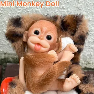 6 Inch Lovely Animal Monkey Full Body Soft Silicone Reborn Doll With Painted Skin Lifelike Real Animal Handmade Waterproof Silicone Animal Doll For Children's Gift And Present