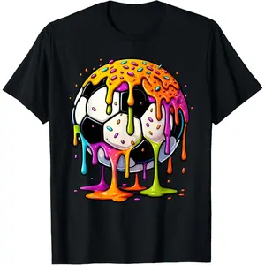 180gColorful Dripping Soccer Art Sport Illustration Melting Ball T-Shirt