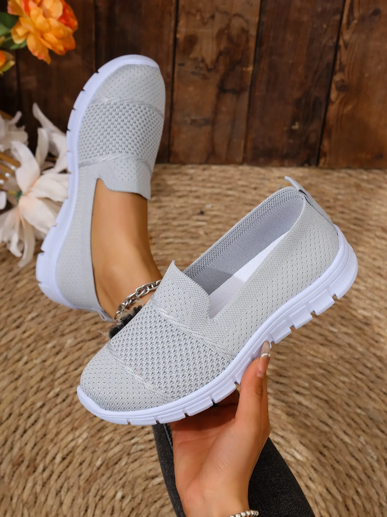 Women's New Multi-Color Lightweight Breathable Knit Casual Walking Shoes, Comfortable All-Season Flat Sports Sneakers, Soft Sole Anti-Slip, Mesh Breathable Shoes