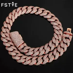 FSTVE Hip-hop  Rose gold full-drill  22MM width bubble Cuban bracelet/necklace for men, trendy and personalized jewelry, zircon bracelet jewelry gift