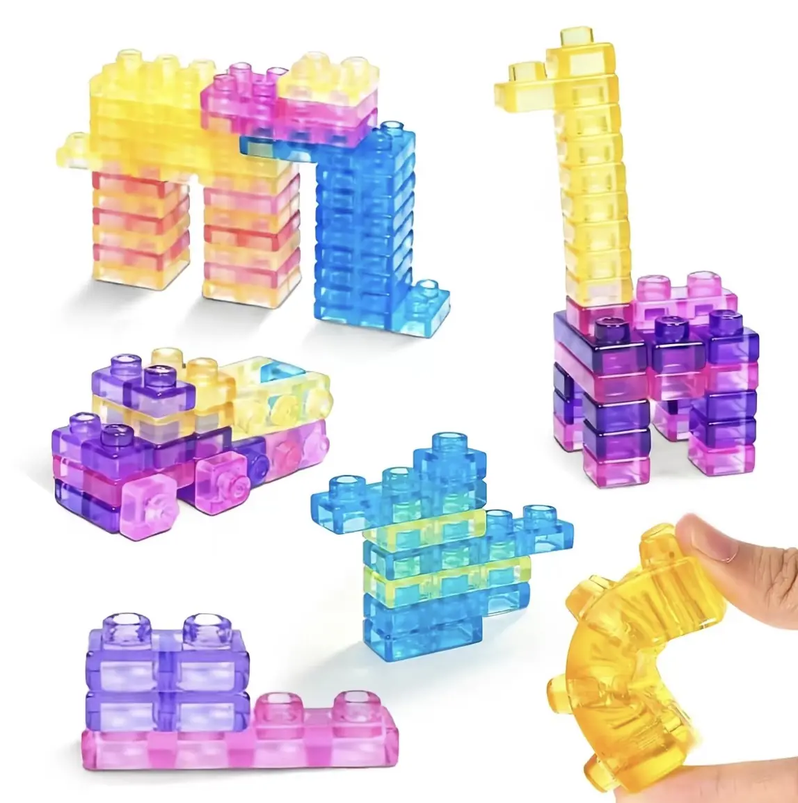 Soft Jelly Building Blocks 40PCS TPE Squishy Sensory Blocks Kids DIY Educational Fidget Toy Stress Relief Building Bricks