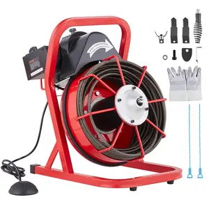 VEVOR Drain Cleaner Machine 75FT x 3/8 Inch,  Sewer Snake Auger Manual Feed, 250W Electric Drain Cleaning Machine with 4 Cutters & Air-activated Foot Switch for 2" to 4" Pipes