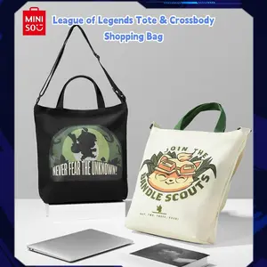 MINISO League of Legends Collab Teemo Canvas Shoulder Tote Bag, Large Capacity Portable Shopping Bag,Great for Gamers/Fans/Daily use