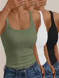 Women's Solid Scoop Neck Cami Top, Casual Sleeveless Top for Daily Wear, Ladies Clothes for All Seasons, Womenswear