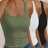 【Black Friday】Women's Ribbed Scoop Neck Tank Top, 3 Pack Casual Sleeveless Wide Strap Solid Color Basic Feminine Top, for All Season Daily Wear, Back to School
