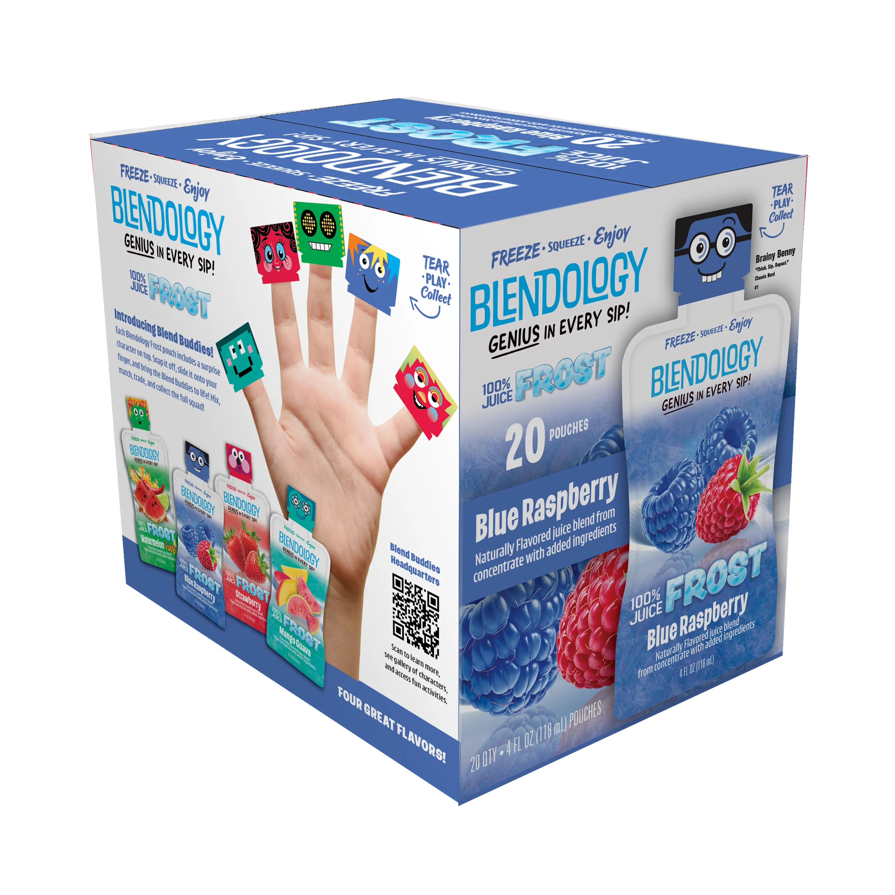 Blendology Frost Blue Raspberry 100% Juice Pouches 4 fl oz - 20 Count