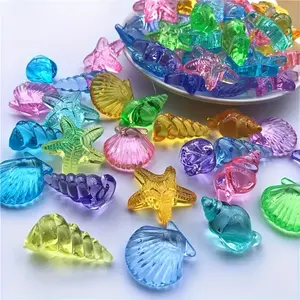 50pcs Transparent Colorful Ocean Animal Decorations, Summer Theme Aquarium Accessories, Shell Seashell Starfish Design, Fish Tank Decoration