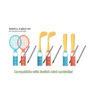 Switch2 Sports Body Sensing Set Ns2 Handle Grip Racket Props Tennis Bat Baseball Stick, 6-Piece Gaming Accessory Kit
