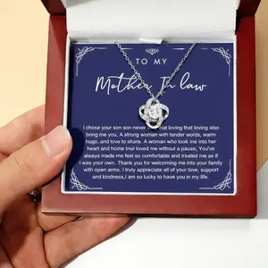 【To Mother-in-Law Necklace】Gift with Message Card, To My Mother-in-Law Jewelry, Thoughtful Gift from Daughter-in-Law, Birthday Christmas Mother’s Day Gift, Love Knot Necklace in Luxury Box