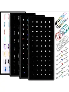 200 Pcs 316L Stainless Steel Nose Ring Studs Set for Women Men Nose Hoops L-Shaped Screw Bone Nose Studs Ring Nose Piercing Trend Jewelry Gifts