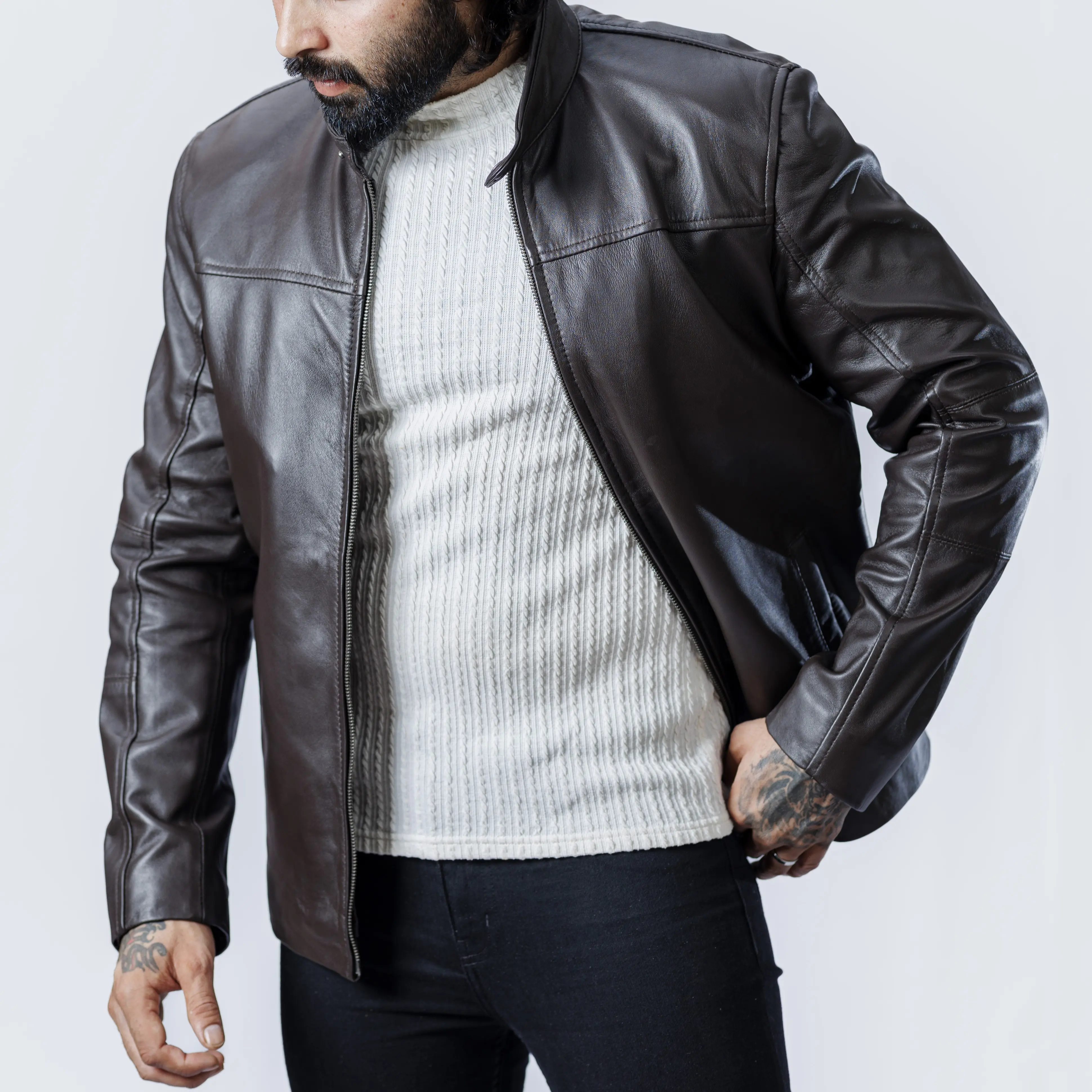 Khaal's Men's Brown handmade Genuine Leather Jacket - American Retro Angel Style - Menswear Classic Vintage