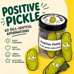 Emotional Support Pickle Jar for Easter Basket Stuffers, 60 Positive Affirmation Cards, Funny Stress & Anxiety Relief Gift for Women Men, Cute Pickle Desk Decor, Inspirational Gift for Friends & Coworkers