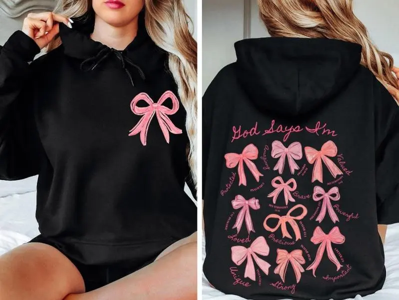 God Says I Am Coquette Bow Sweatshirt, Women's Christian Hoodie, Balletcore Christian Sweater, Christian Girl Gifts, Pink Coquette Bow Shirt