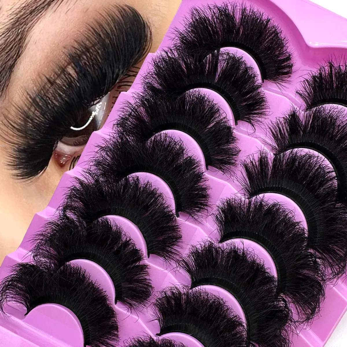 7 Pairs Thick Long Reusable Makeup Lashes 9D Faux Mink False Eyelashes, Volumized False Eyelashes, Dramatic Volume, Multi-Layered Curly & Fluffy, Soft & Voluminous, Cat Eye Shape, 18-25mm Long & Dense, Handmade Suitable For Beginners, Comfortable