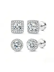 Luxury Halo Zircon Earrings Set, 4 Pcs Starburst Round Square Studs, Hypoallergenic Copper Jewelry, Perfect Gift for Holidays Birthdays