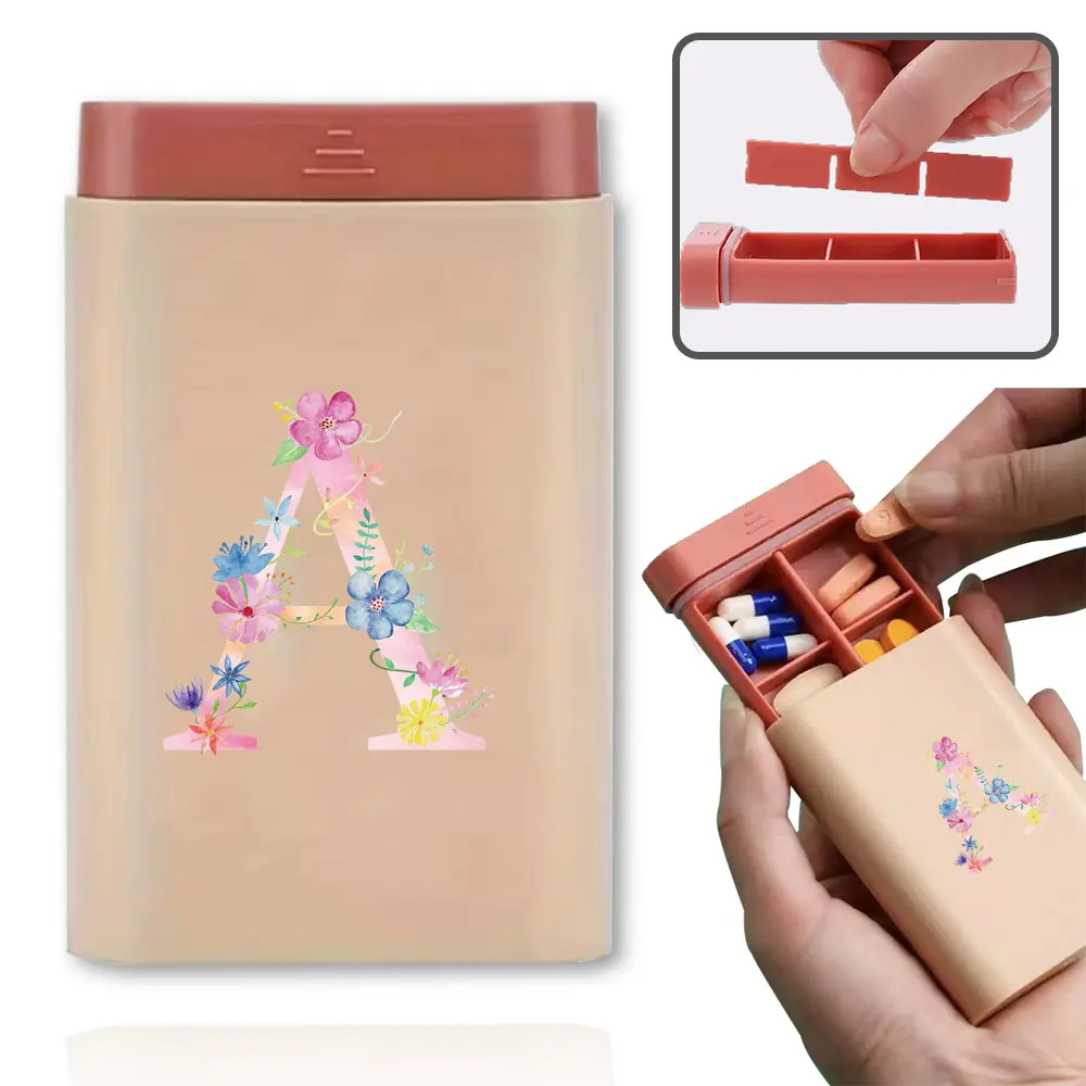 6-Grid Student Pill Organizer | Pink Initial Name (26 Letters) | Moisture-Proof Weekly Medicine Case | Compact Pocket Design | Ideal Back to School for Dorms & Daily Dosages