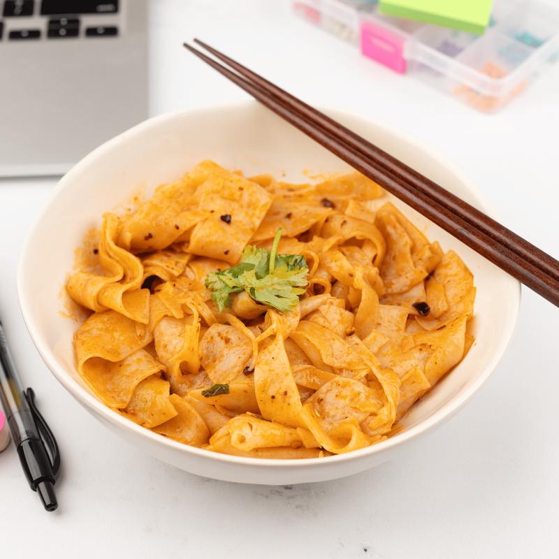 SAYLALA by Weee! Super Wide Chili Oil Noodles | Spicy Ramen Noodles | Instant Ramen - 440g (110g x 4, 4 servings)