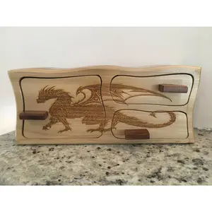 Solid Wood Box W/Drawers - Dragon, Jewelry Box, Handcrafted, Custom Box, Personalized Box, Handmade, Box, Home Decor, Engraved, Stash Box