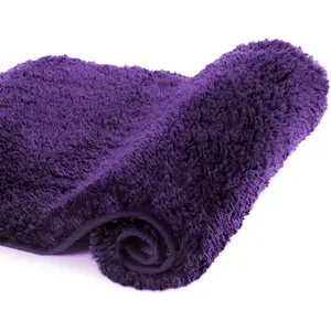 Non-Slip Bath Mat - 16"x24" Dark Purple Shaggy Microfiber - Water Absorbent & Machine Washable - Plush Shower Rug