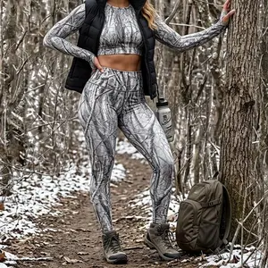 Women's Camouflage Pattern Print Yoga Leggings, High Stretch Polyester Knit Fabric, Casual Long Length Plant Pattern Activewear for All Seasons, Gift for Her, Flexible Clothing | Sporty Design