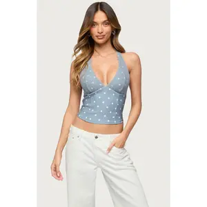 Edikted Women's Lacey Polka Dot Lace Up Halter Top